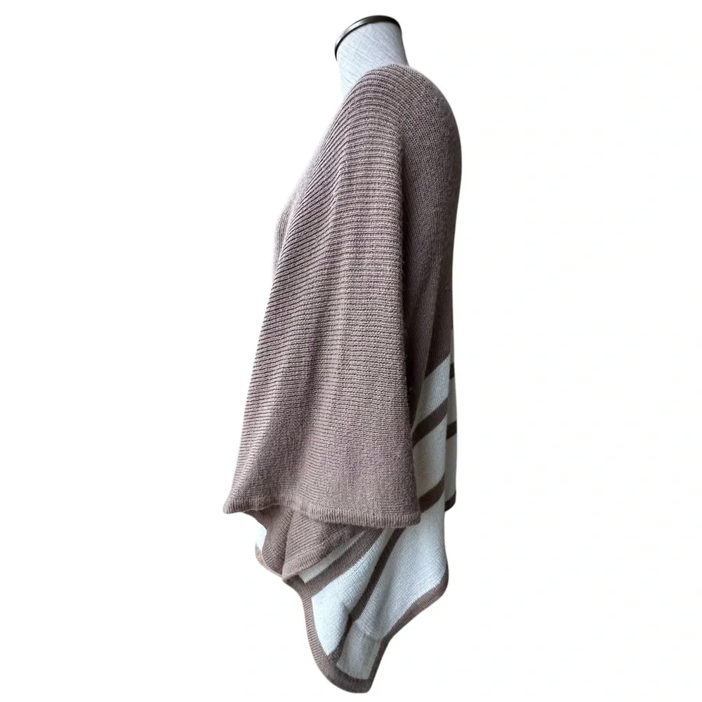 Brochu Walker City Alpaca Wool Brown Cream Striped Sweater Poncho One Size - Picture 3 of 8